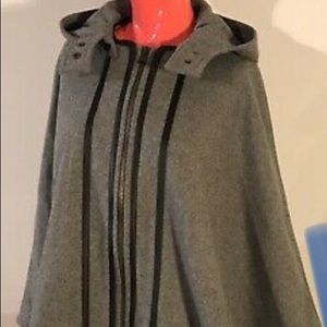 Gray with black trim cape with hood